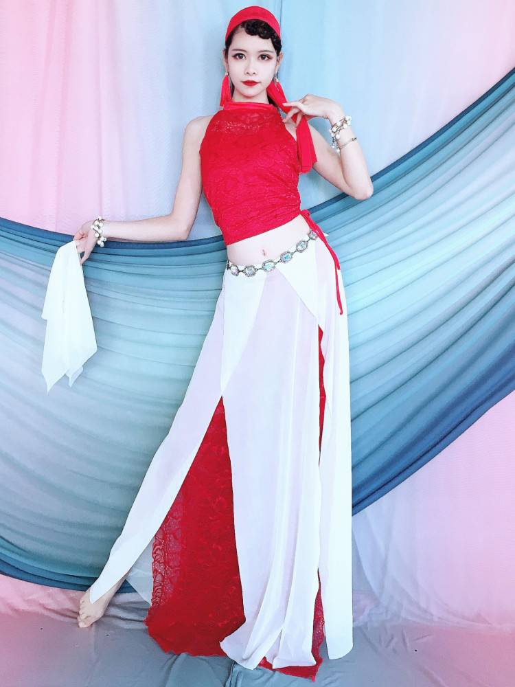Belly dance new combination of classical style dance water yarn skirt three -piece modern Oriental dance performance service