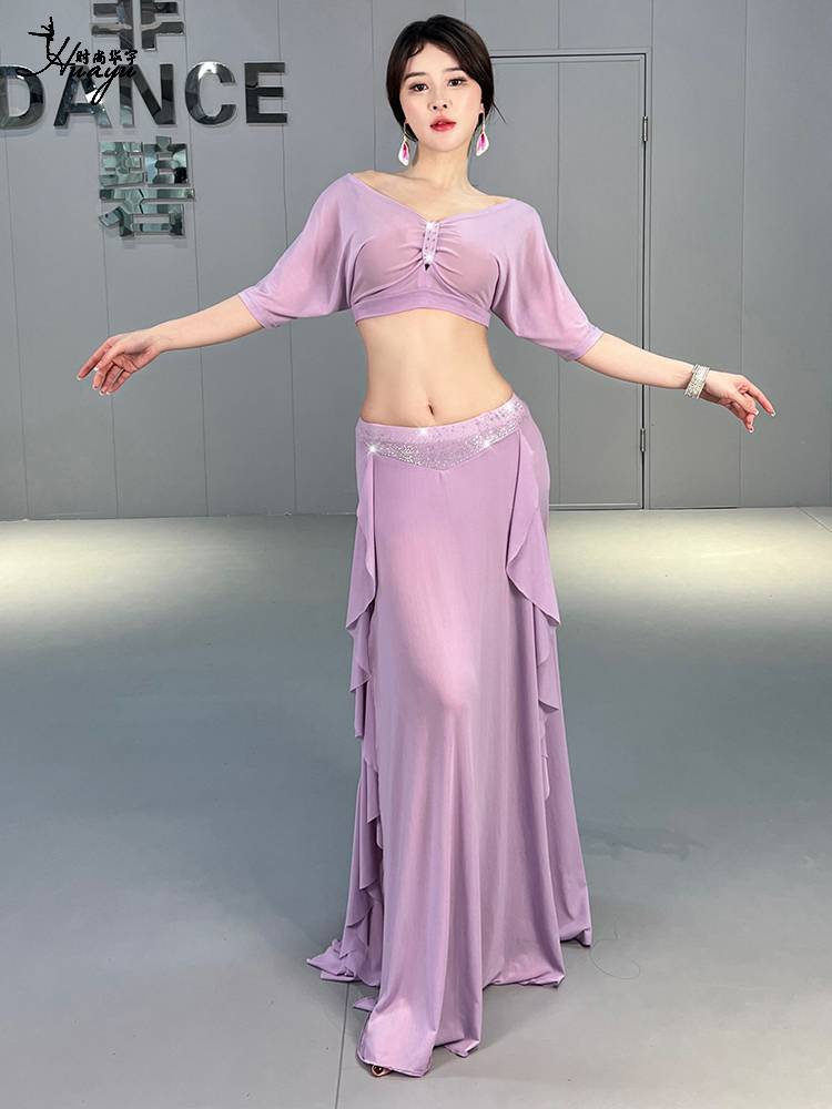 Belly dance exercise new hot drill drilling long skirt high -end performance show shows thin set Oriental dance service