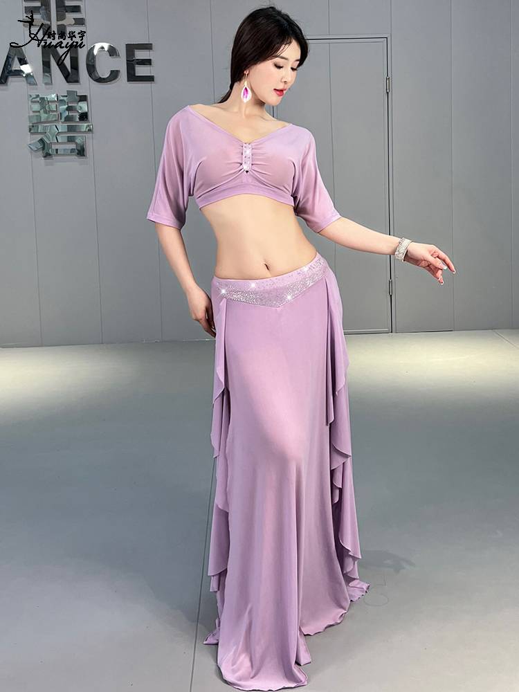 Belly dance exercise new hot drill drilling long skirt high -end performance show shows thin set Oriental dance service