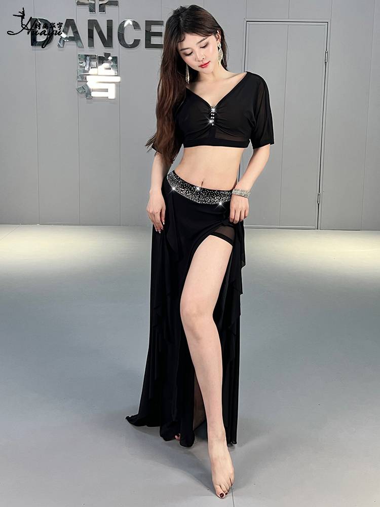 Belly dance exercise new hot drill drilling long skirt high -end performance show shows thin set Oriental dance service