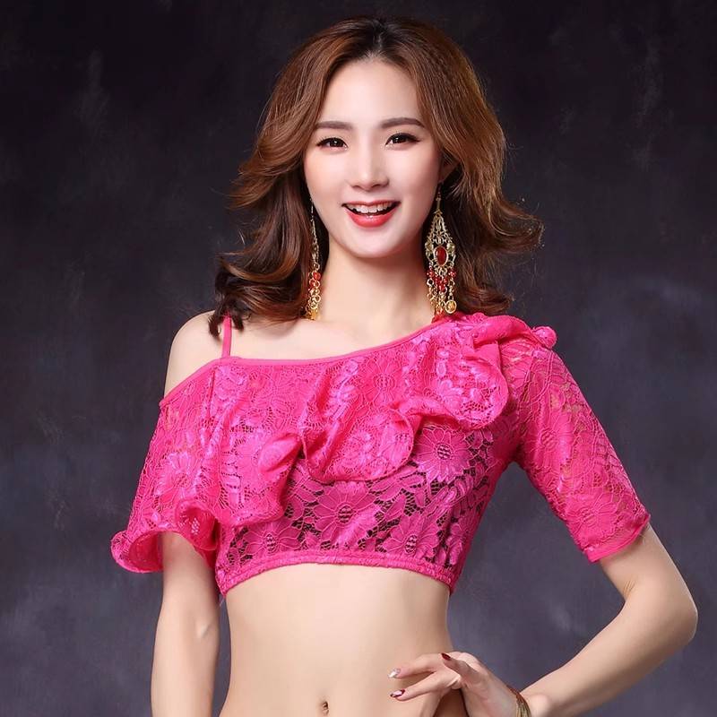 Dancedie Belly Dance lace top Women's sexy dance beginner Indian exercises, short -sleeved hollow summer dress