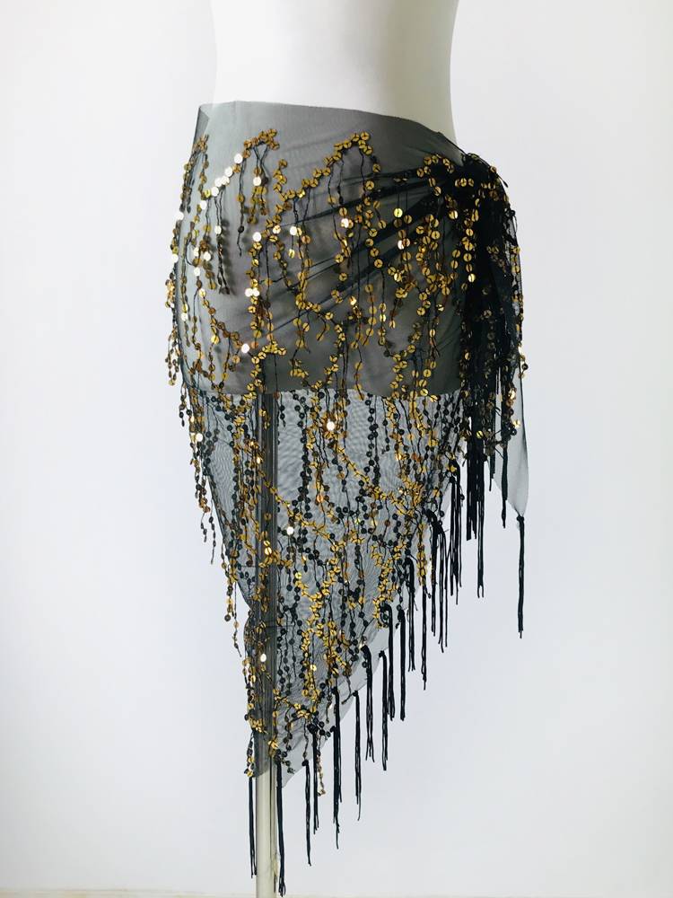 Belly dance waist chain 2023 new exercise uniform hip hip -hip scarf beginner triangular scarf sequins, streamlined belt