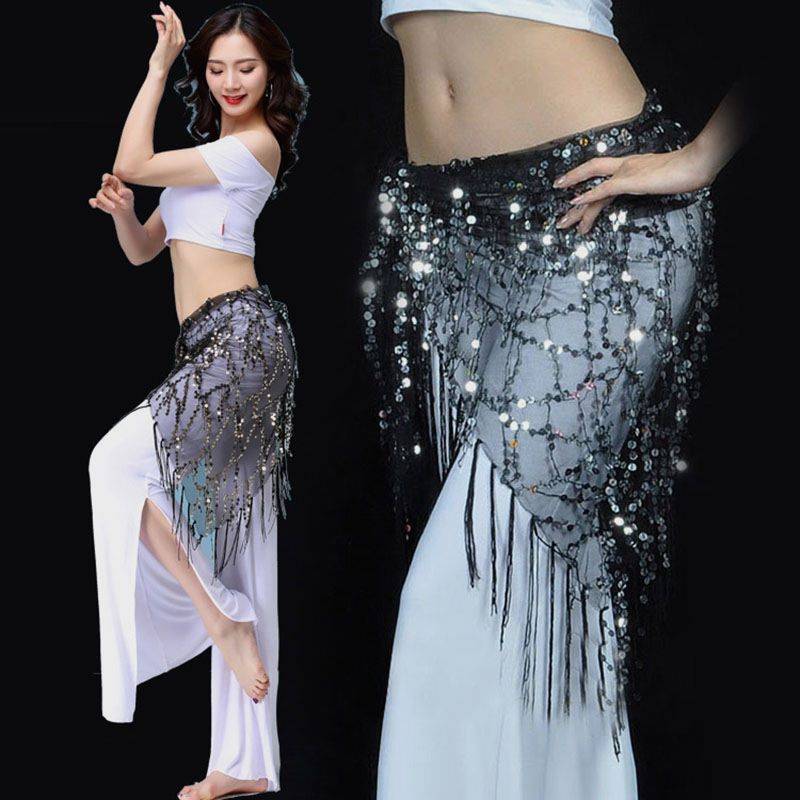 Belly dance waist chain sequins triangular scarf new Oriental dance hip scarf beginner versatile practice service Li Su waist scarf