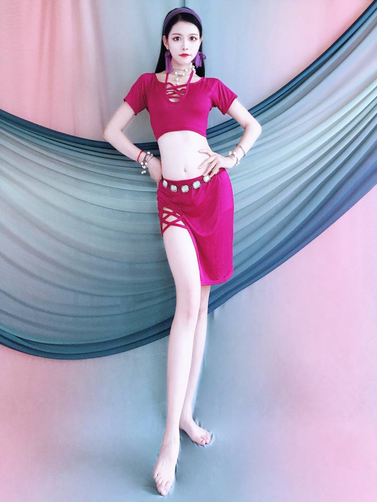 Baiya Qianhui 2024 new belly dance sleeve crossed miniskirt dance dancing junior scholar practitioners practice uniform