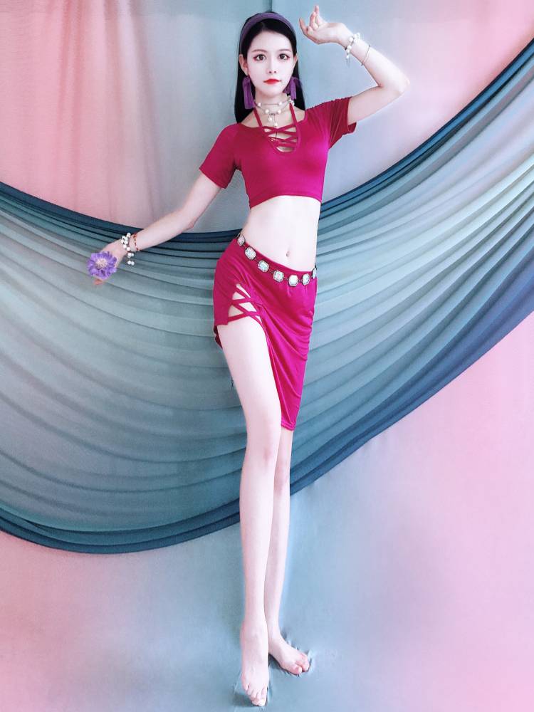 Baiya Qianhui 2024 new belly dance sleeve crossed miniskirt dance dancing junior scholar practitioners practice uniform