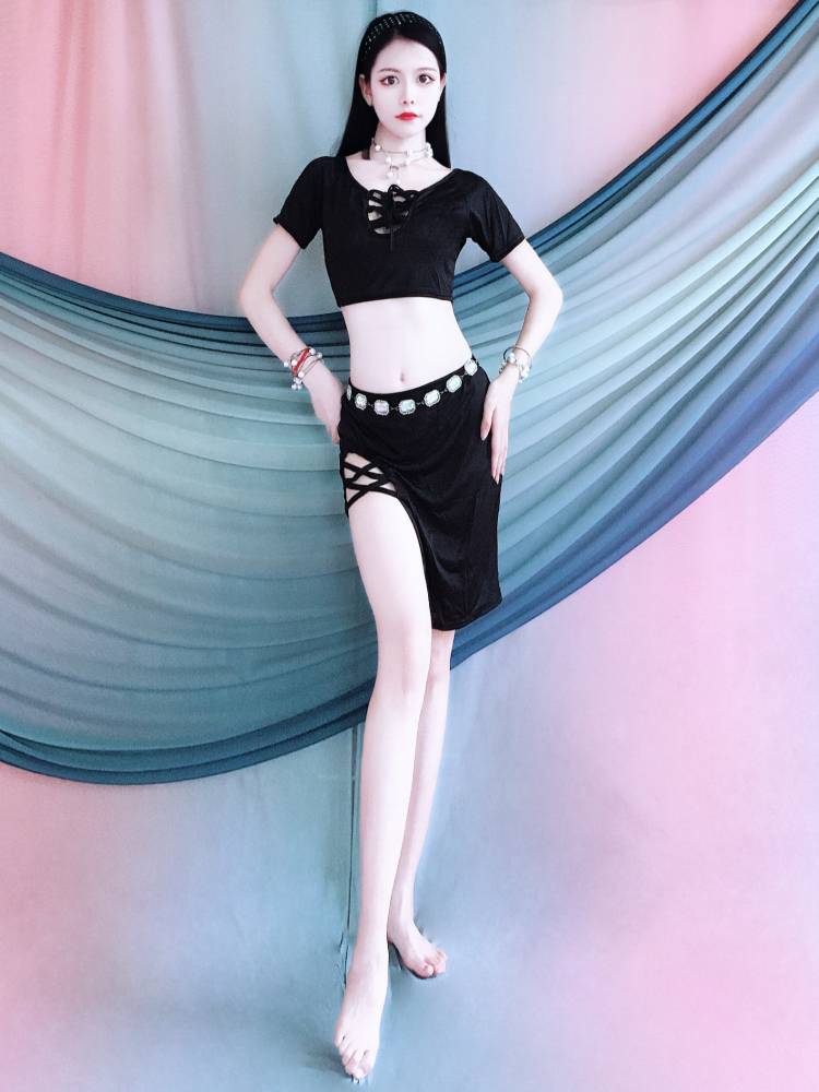 Baiya Qianhui 2024 new belly dance sleeve crossed miniskirt dance dancing junior scholar practitioners practice uniform