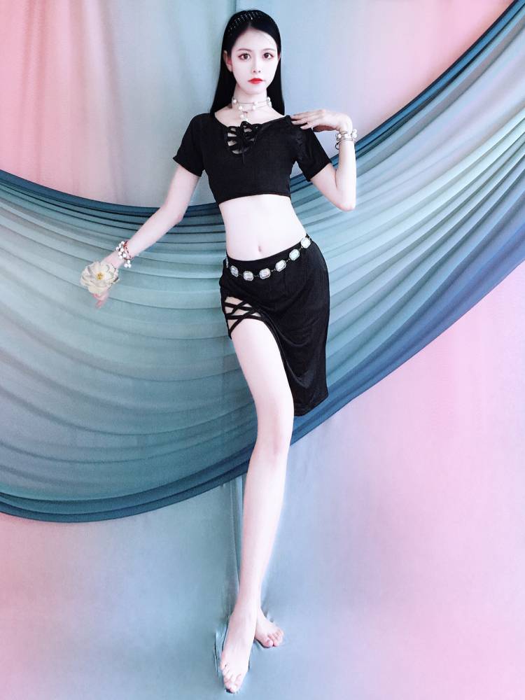 Baiya Qianhui 2024 new belly dance sleeve crossed miniskirt dance dancing junior scholar practitioners practice uniform
