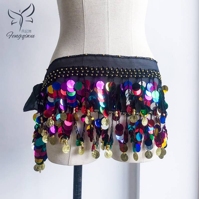 Belly dance waist chain female 2023 new practice service hip scarves beginners fart curtain chiffon bronte slices flowing belt sealed