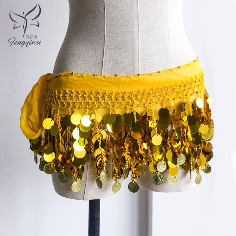 Belly dance waist chain female 2023 new practice service hip scarves beginners fart curtain chiffon bronte slices flowing belt sealed