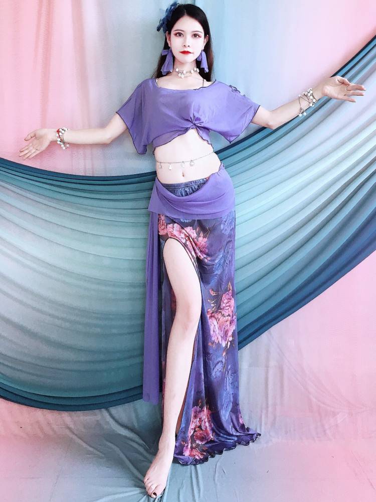 Yanxin Huimei new 2024 printed belly dance performance service water yarn bat sleeve suit group service children children