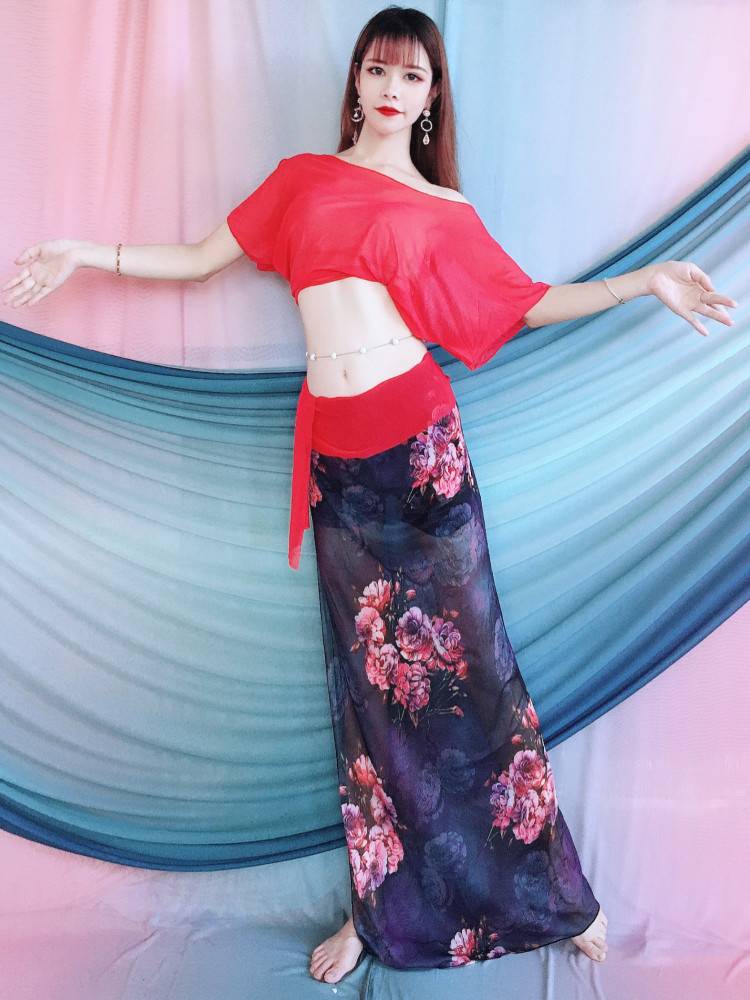 Yanxin Huimei new 2024 printed belly dance performance service water yarn bat sleeve suit group service children children
