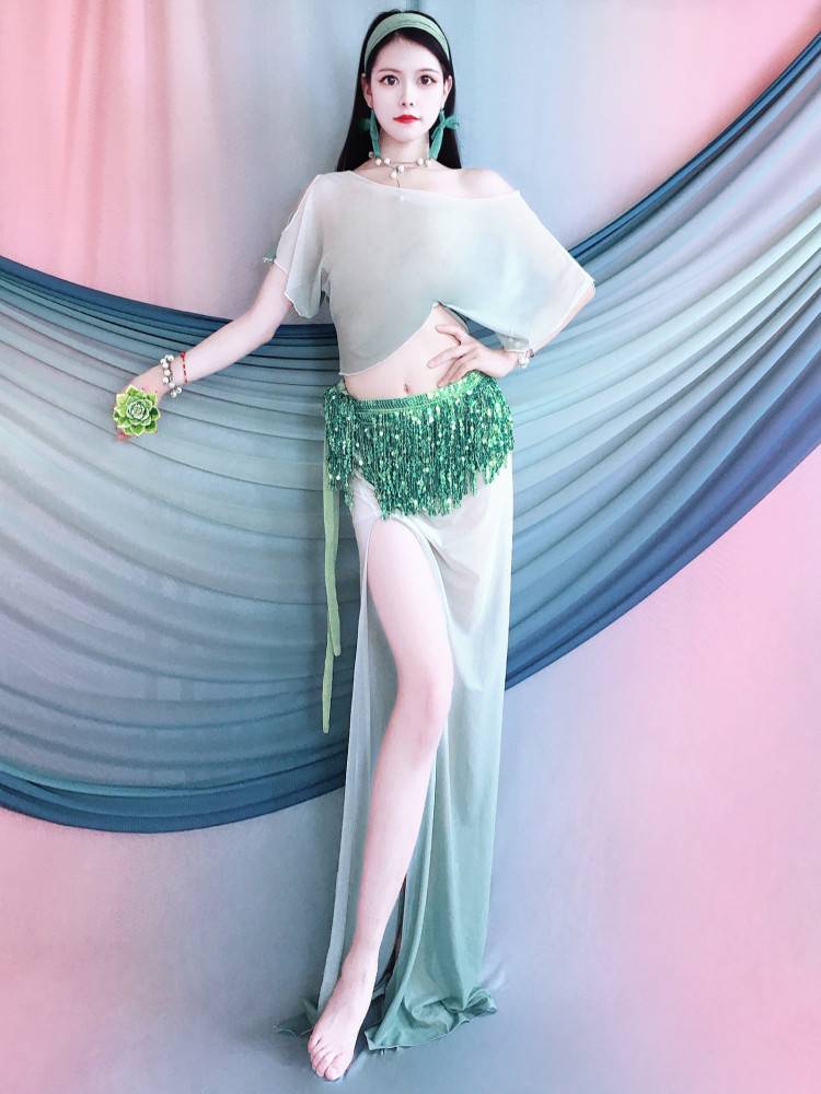Yanxin Huimei new 2024 printed belly dance performance service water yarn bat sleeve suit group service children children