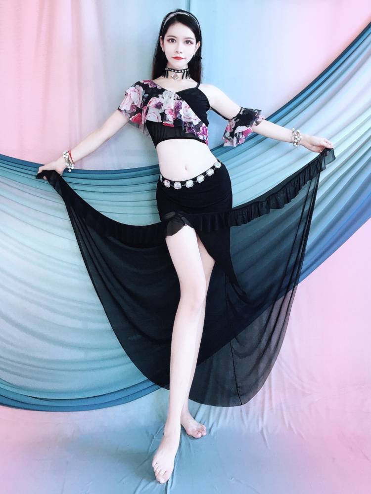Belly Dance Performance Server Printing Drot Edge Flowing Big Skirt Set Oriental Dance Summer Children's Performance Services