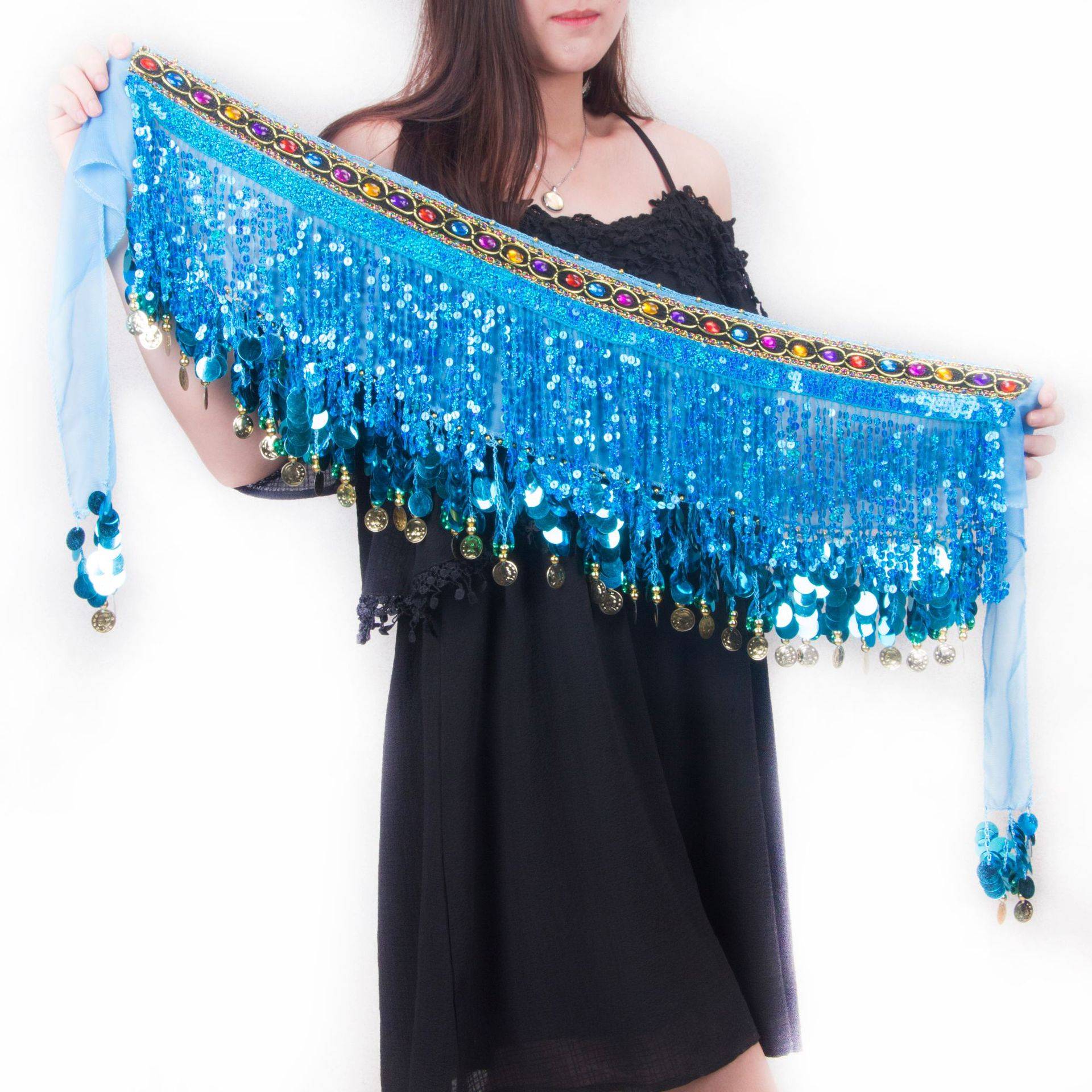 New product belly dance waist chain Indian sequins, hip scarves, soverell scarves performed versatile belt practice waist sealing girl