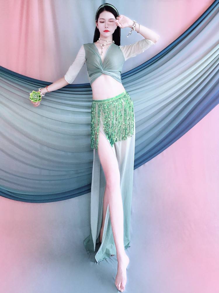 Belly Dance Clothing 2024 New Spring and Summer Gradient Color Paris Practice Practice Dress Skirt Set Children