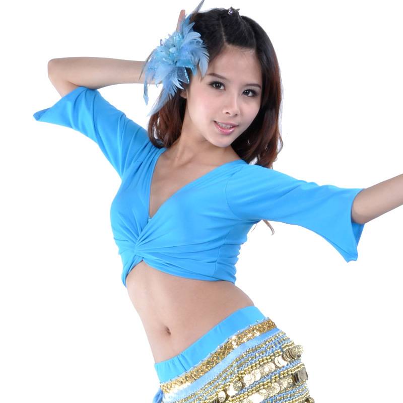 Belly dance seven -point sleeve strap tie dance practice clothing beginner practitioner training service crystal cotton lace