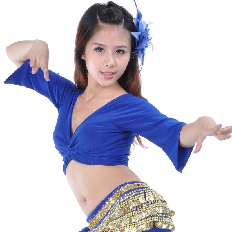 Belly dance seven -point sleeve strap tie dance practice clothing beginner practitioner training service crystal cotton lace