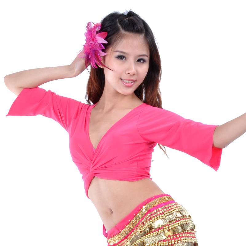 Belly dance seven -point sleeve strap tie dance practice clothing beginner practitioner training service crystal cotton lace