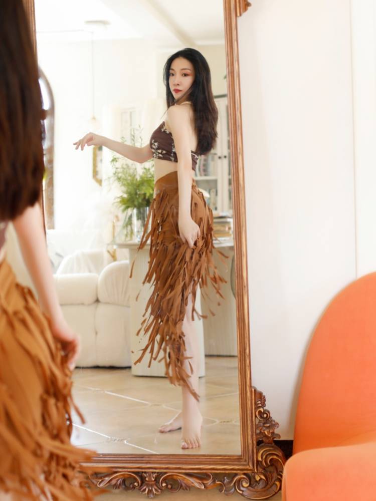 Cherrydancer Ji Xiaobai original handmade running spouse split skirt comes with leggings, personalized belly dance
