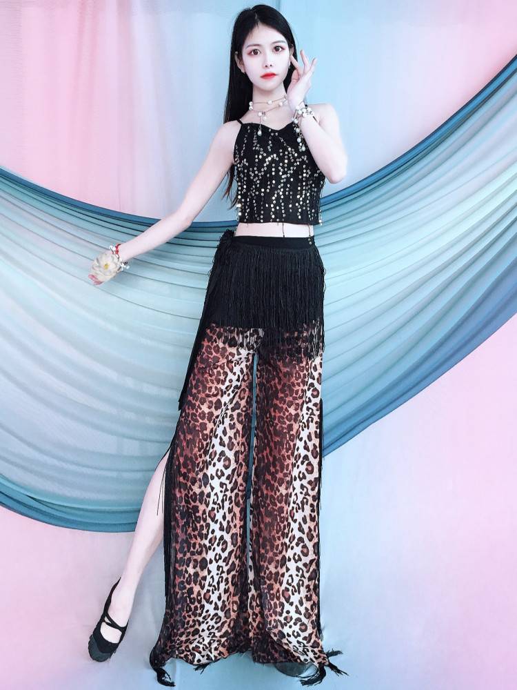 Belly dance new practice service beginner sequins camisling oriental dance performance jumpsuit trousers, streamline hip towel set