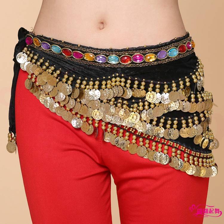 Indian dance performance new belly dance waist chain practice table performance exercise 328 gold coins hanging coin waist chain