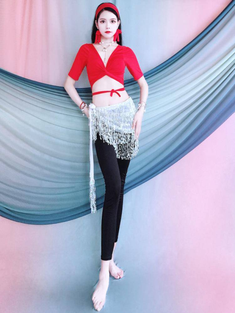 Belly Dance Clothing Practice Services 2024 Summer New Top Delle Slicit Hip Scarf Pants Junior Practice Clothing Set