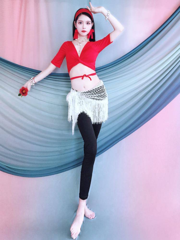 Belly Dance Clothing Practice Services 2024 Summer New Top Delle Slicit Hip Scarf Pants Junior Practice Clothing Set