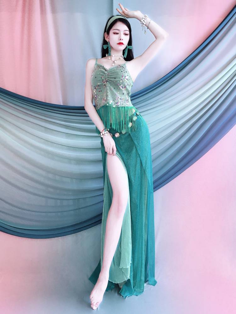Yaminxin Huimei new 2024 spring and summer belly dance clothing embroidery tassel set Oriental dance performance service practice