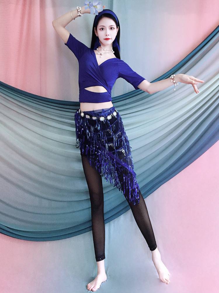 Summer belly dance clothing, plenty of straps, top clothes, practice clothes, tassel waist scarf pants set children's performance clothes