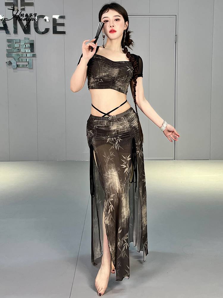 Belly Dance Clothing 2024 New ink Printing Double Speed ​​Skirts Oriental Dance Performance Set Clothing Group Server