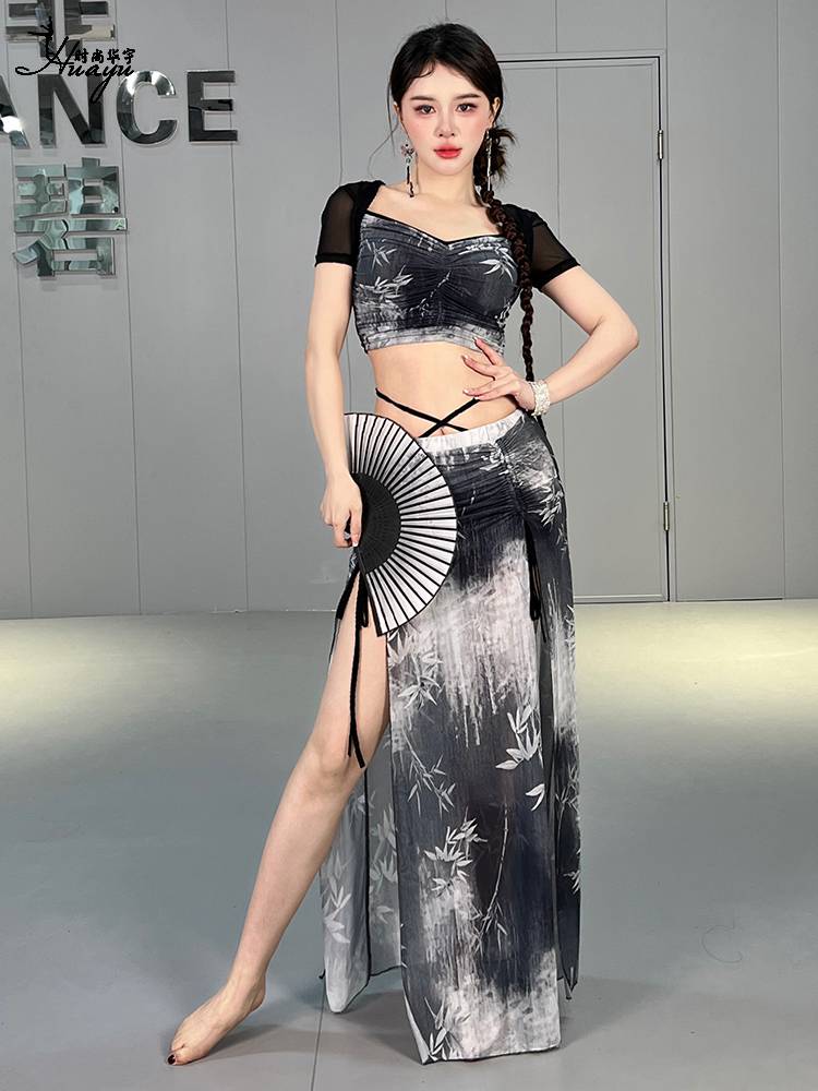 Belly Dance Clothing 2024 New ink Printing Double Speed ​​Skirts Oriental Dance Performance Set Clothing Group Server