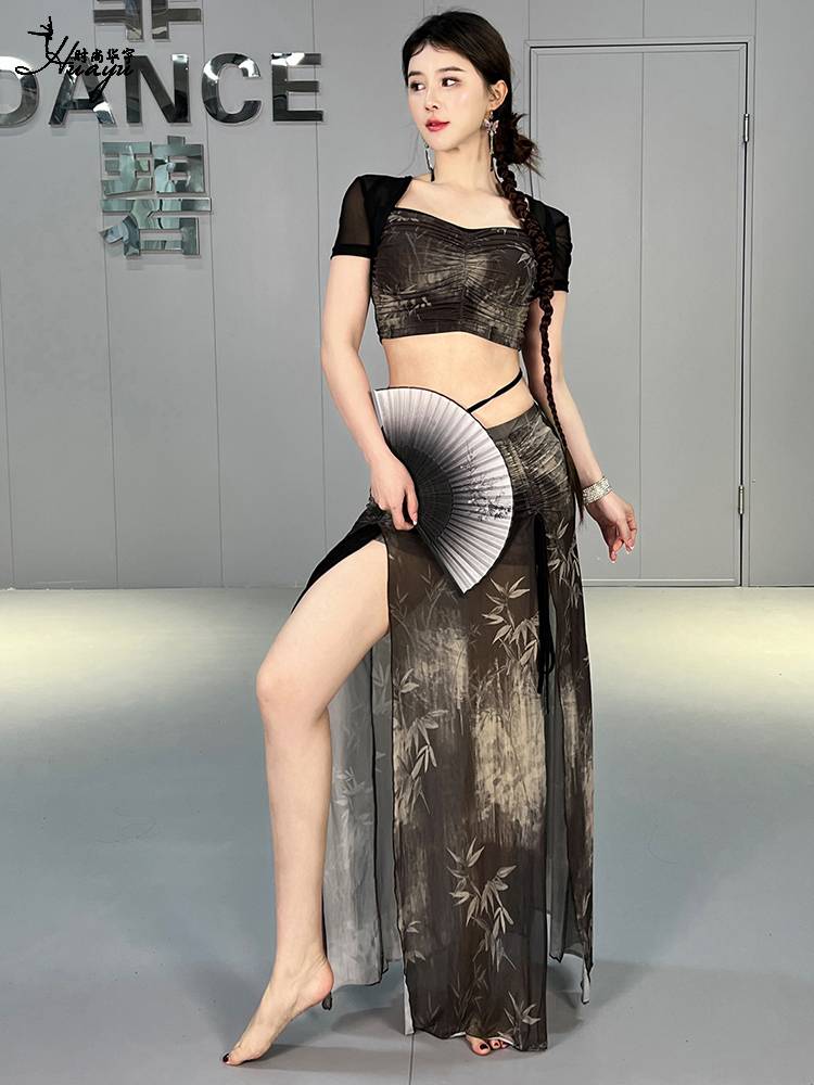 Belly Dance Clothing 2024 New ink Printing Double Speed ​​Skirts Oriental Dance Performance Set Clothing Group Server