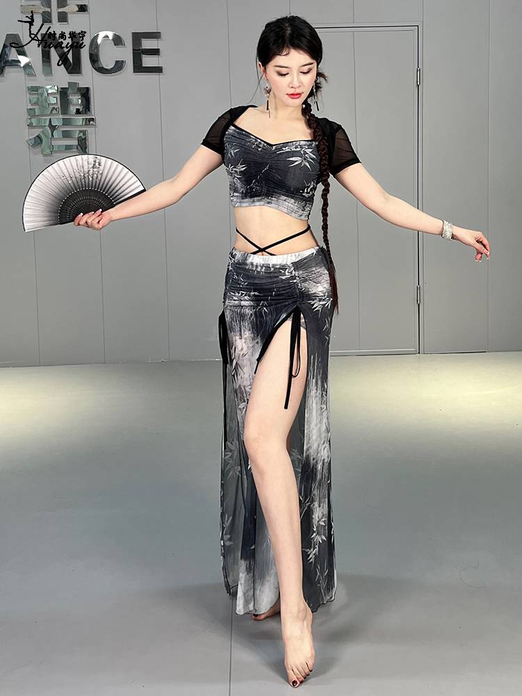 Belly Dance Clothing 2024 New ink Printing Double Speed ​​Skirts Oriental Dance Performance Set Clothing Group Server