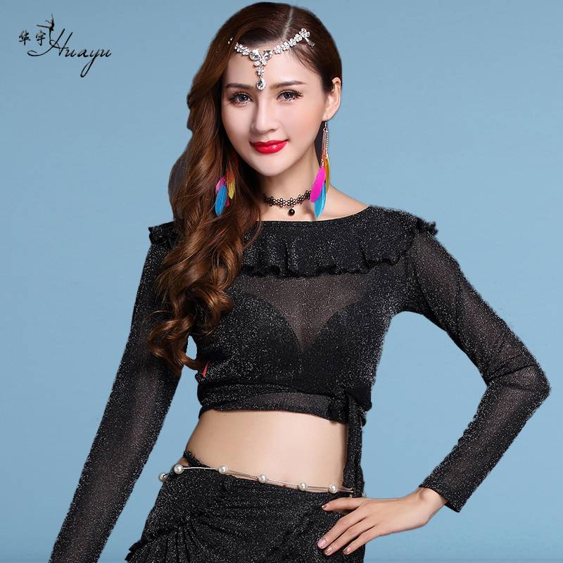 Belly danced clothing silver silk net top drawing strap long skirt sexy performance service fairy beginner training uniform