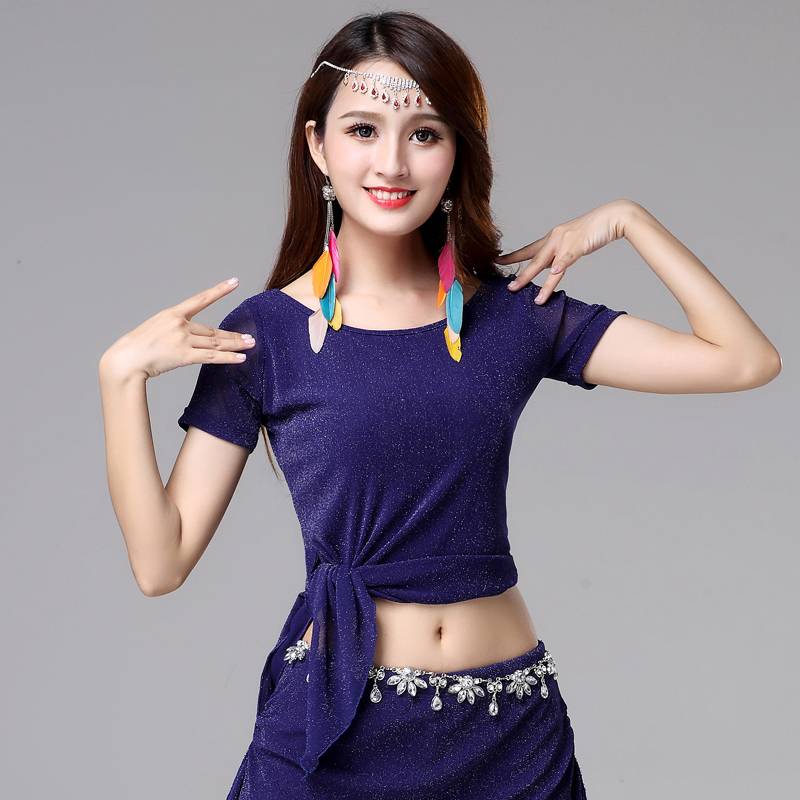 Belly Dance Performance Clothing 2024 Spring and Summer Dance Net Mulberry Short -sleeved Top Sexy Large -size Yoga Clothing Classics
