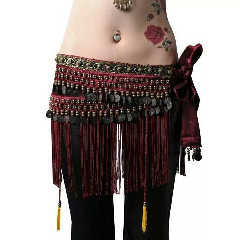 The new belly dance waist chain tribal performance hip scarf retro plane performance service practice belt beginner lumbar scarf