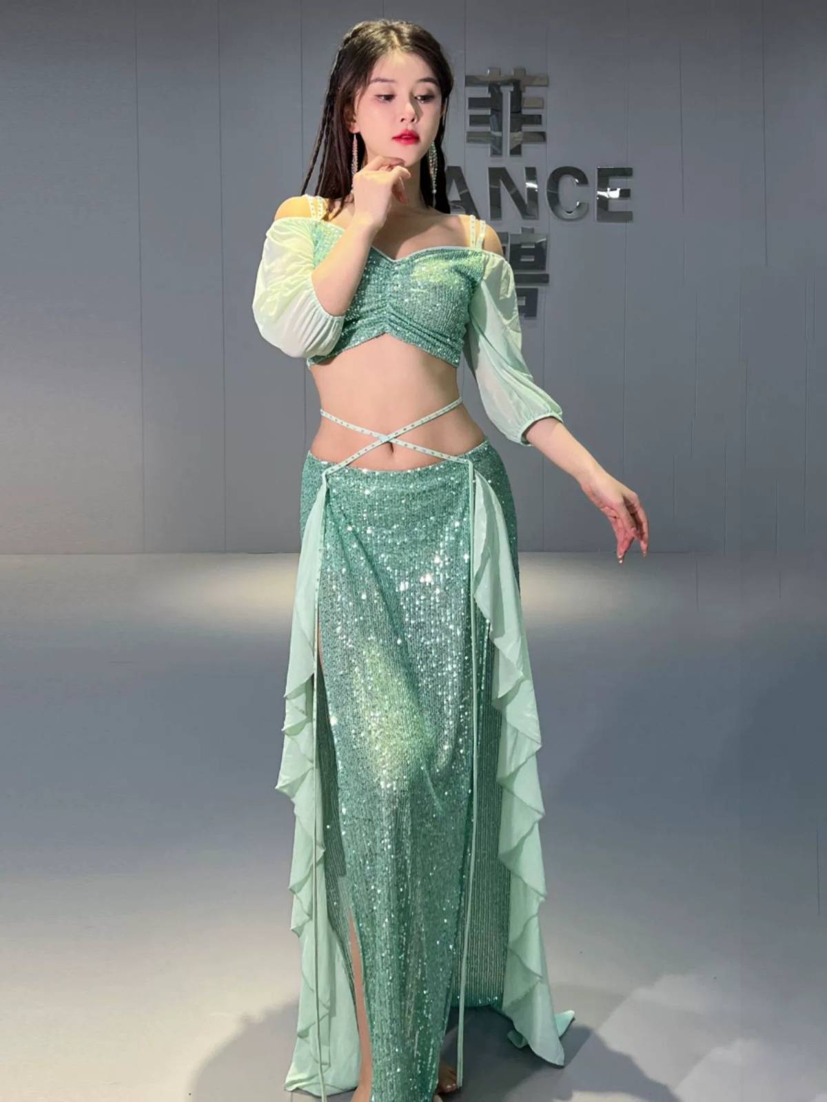 Dancer original design belly dance clothing Mermaid Mermaid Autumn and Winter Garma Practice Class Clothing 5039