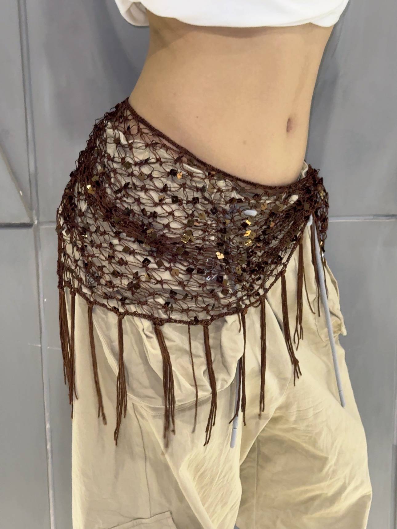 ALDSTUDIO same fart curtain Jazz Jazz belly dance hip scarf big triangle must be sequined