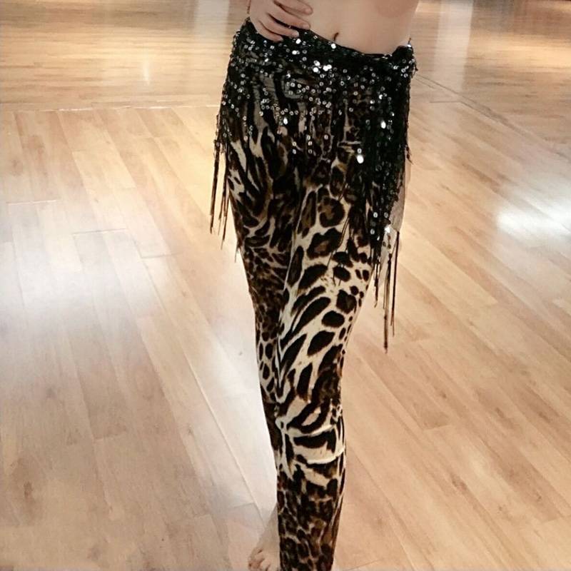 Belly dance pants sexy showing thin leopard leopard leggings dance dance dance pants long nine -point pants female oriental dance