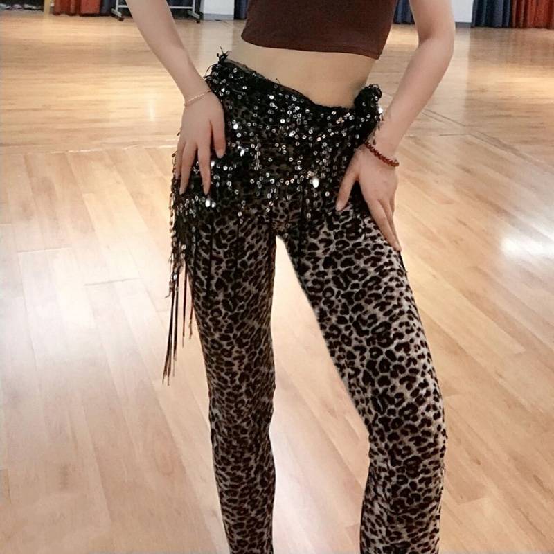 Belly dance pants sexy showing thin leopard leopard leggings dance dance dance pants long nine -point pants female oriental dance