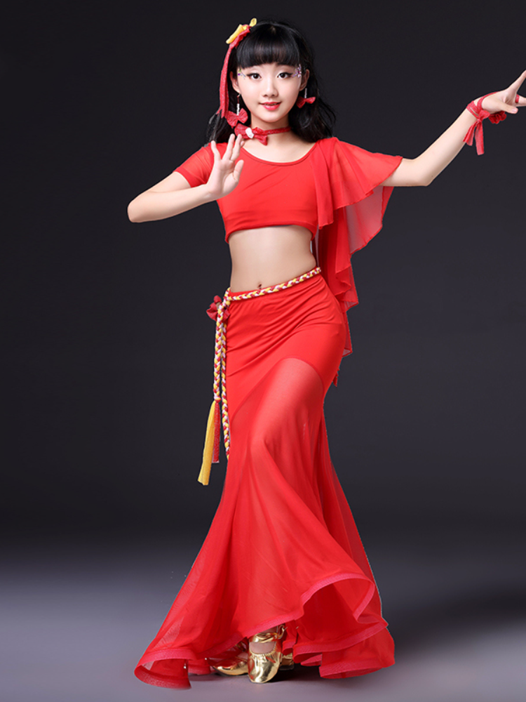Children's Performance Server Belly Dance 2024 Summer New Fish Tail Big Skirt Skin Set Children's Training Group Server
