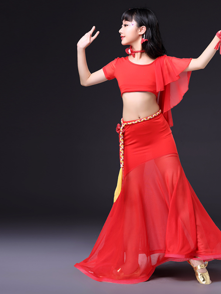 Children's Performance Server Belly Dance 2024 Summer New Fish Tail Big Skirt Skin Set Children's Training Group Server