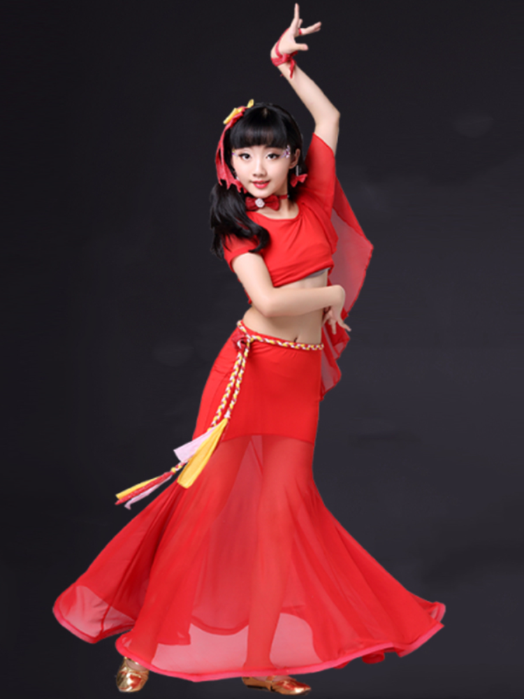 Children's Performance Server Belly Dance 2024 Summer New Fish Tail Big Skirt Skin Set Children's Training Group Server
