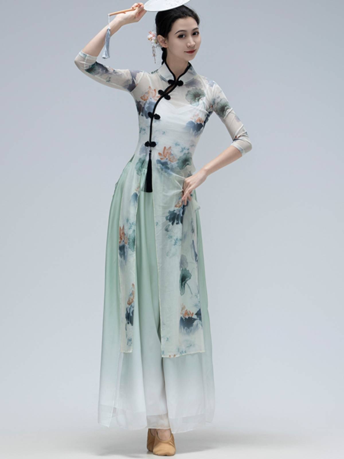 Classical dance clothing female elegant elastic body rhyme gauze Chinese dance exercise body cheongsam dance service