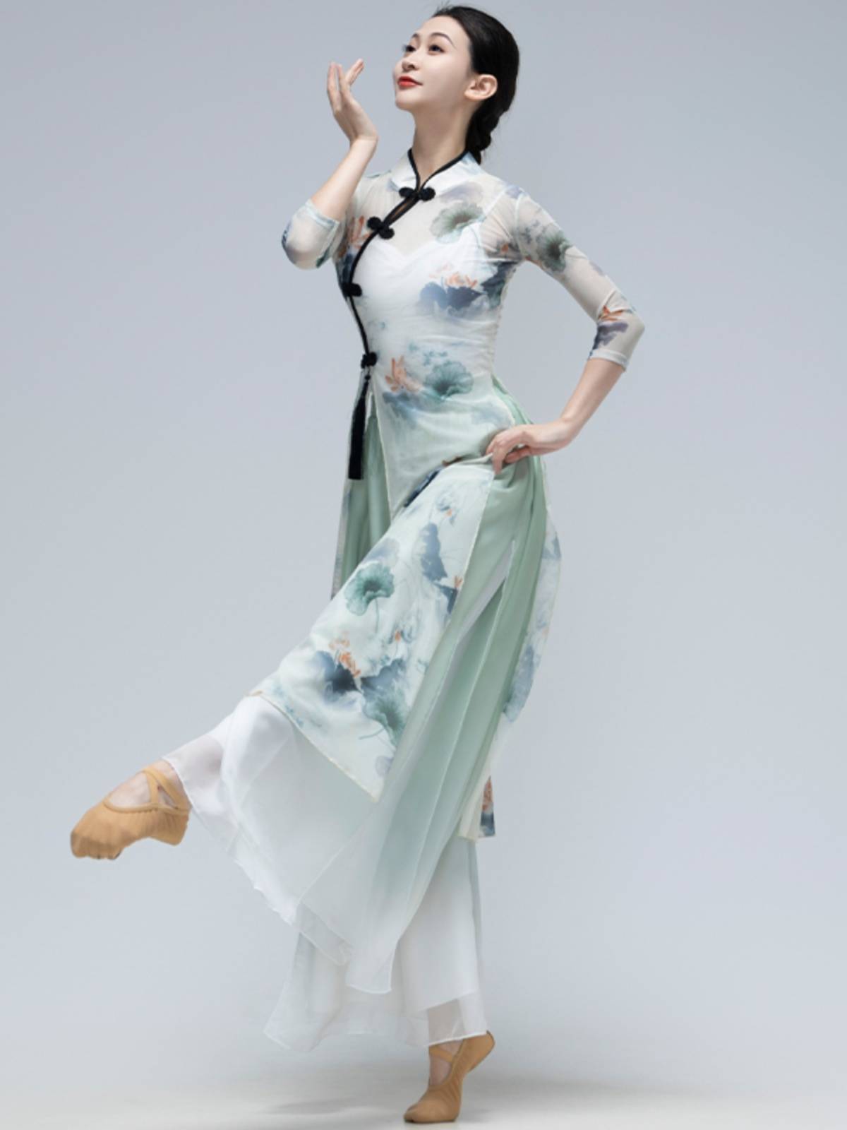 Classical dance clothing female elegant elastic body rhyme gauze Chinese dance exercise body cheongsam dance service