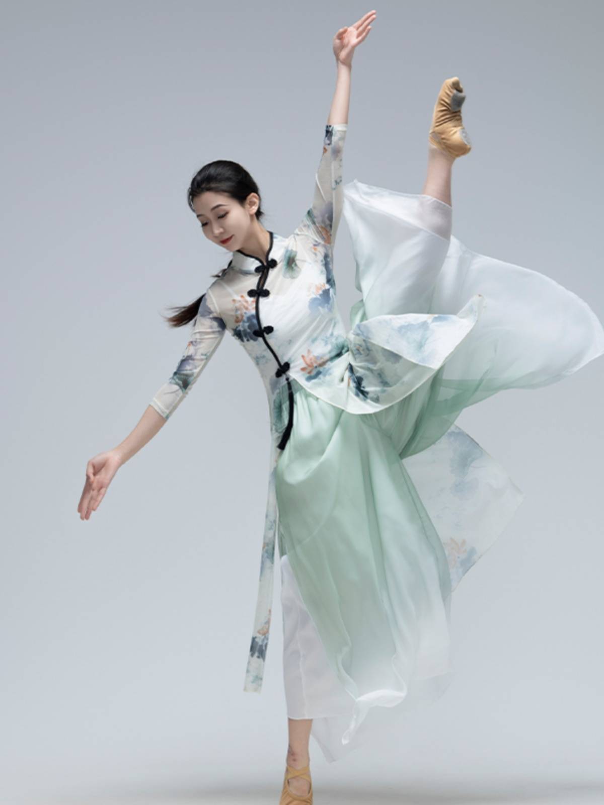 Classical dance clothing female elegant elastic body rhyme gauze Chinese dance exercise body cheongsam dance service