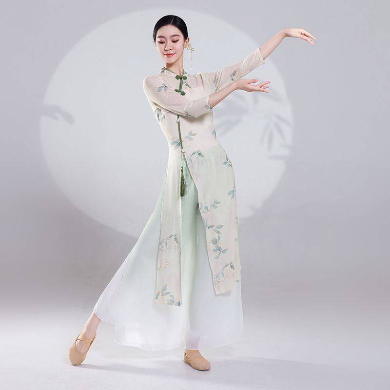 Classical dance clothing female elegant practice service, body rhyme, gum Chinese dance ancient style cheongsam dance clothing performance service