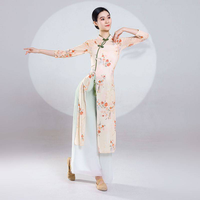 Classical dance clothing female elegant practice service, body rhyme, gum Chinese dance ancient style cheongsam dance clothing performance service