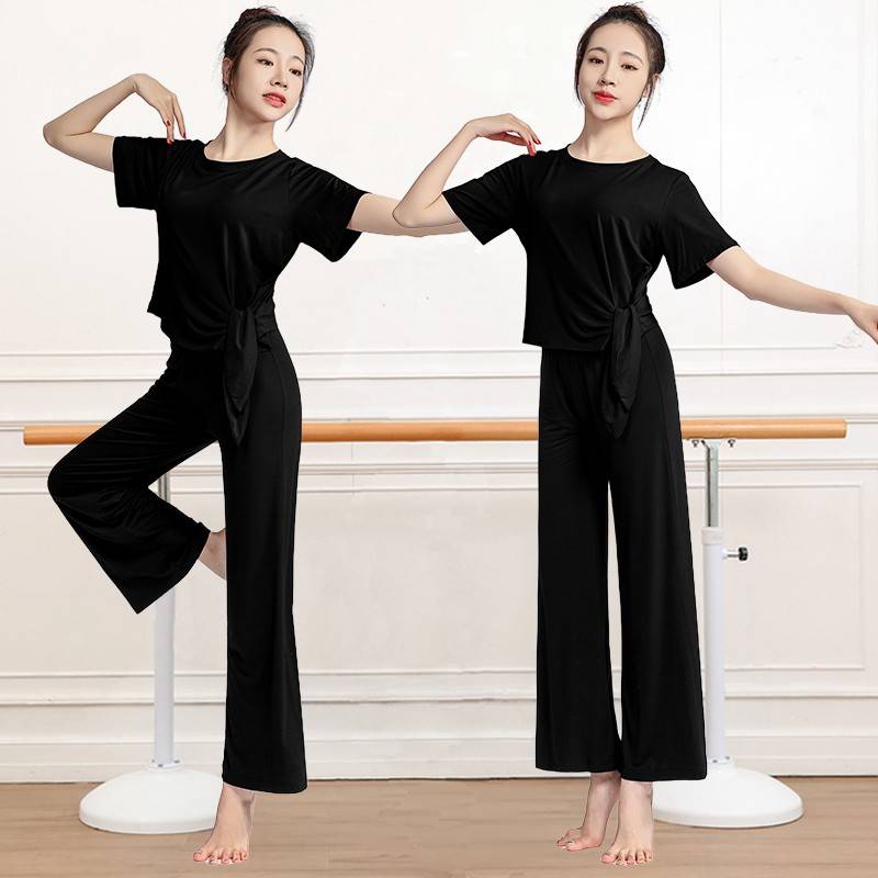 Dance clothing female autumn and winter -shaped physical clothes classical dance clothing loose black top wide -leg pants training x exercise dance pants