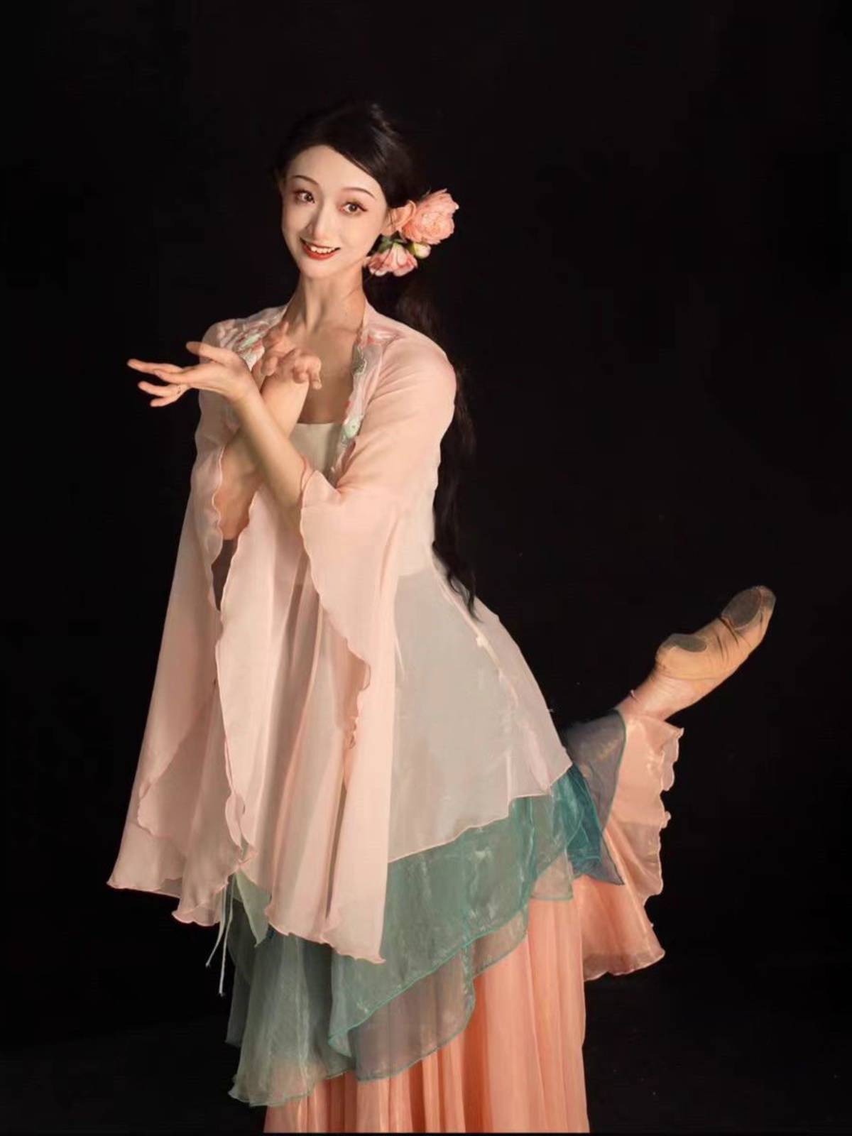 New classical dance gauze long chiffon lotus gauze jacket irregular design, elegant, thin, meat, fairy powder